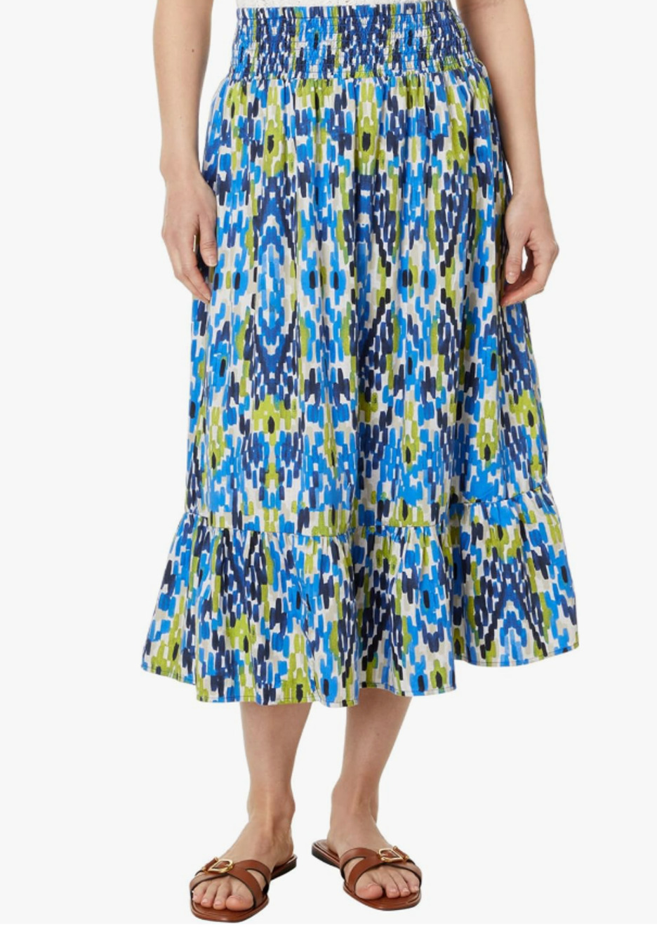NIC+ZOE COMPANY WOMENS SIZE MEDIUM DIAMOND DASH COTTON MIDI SKIRT BLUE GREEN NEW